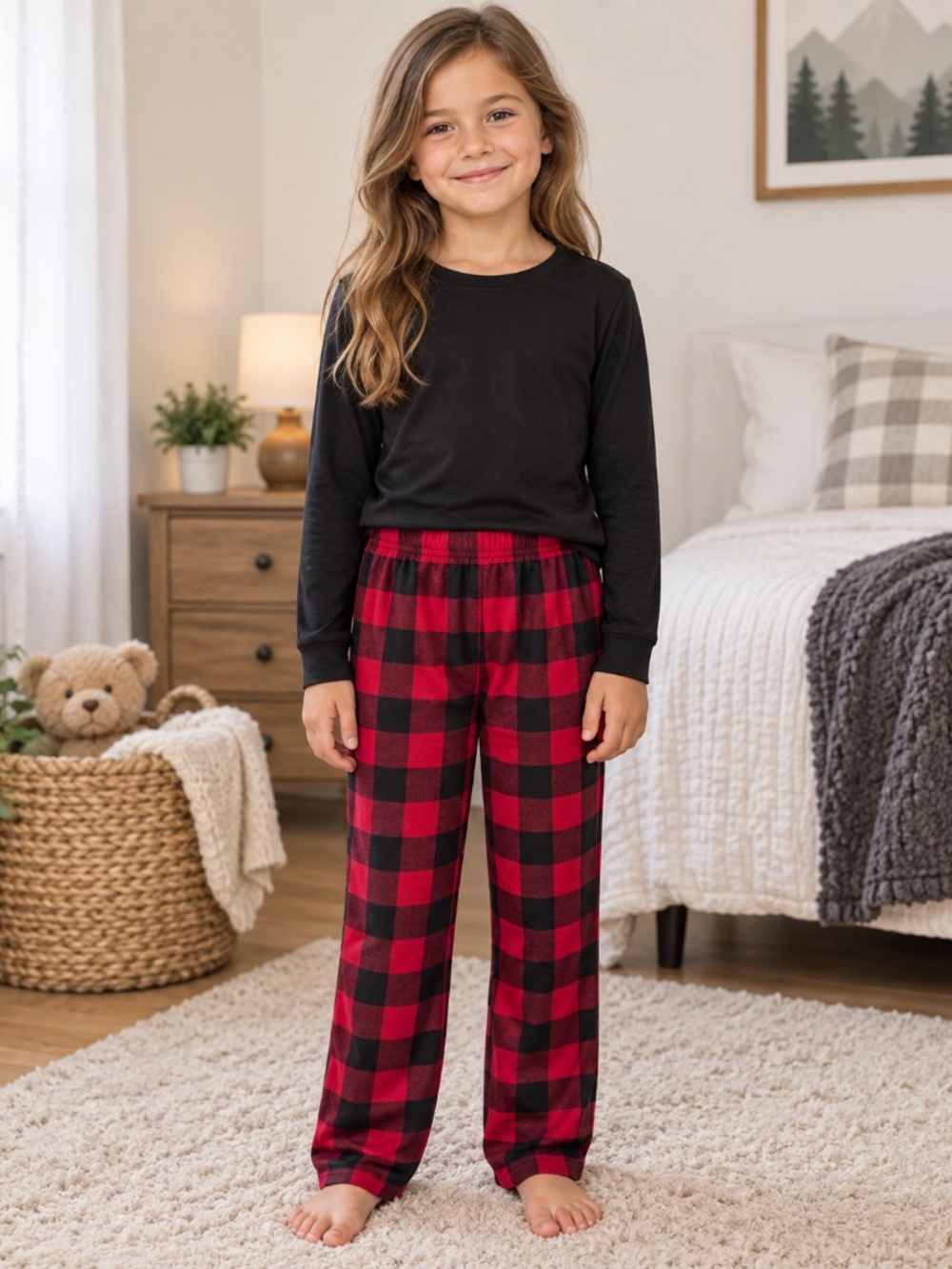 Sonoma Kids Buffalo Plaid Pajama Pants Size Small 7/8 Red Black Sleepwear